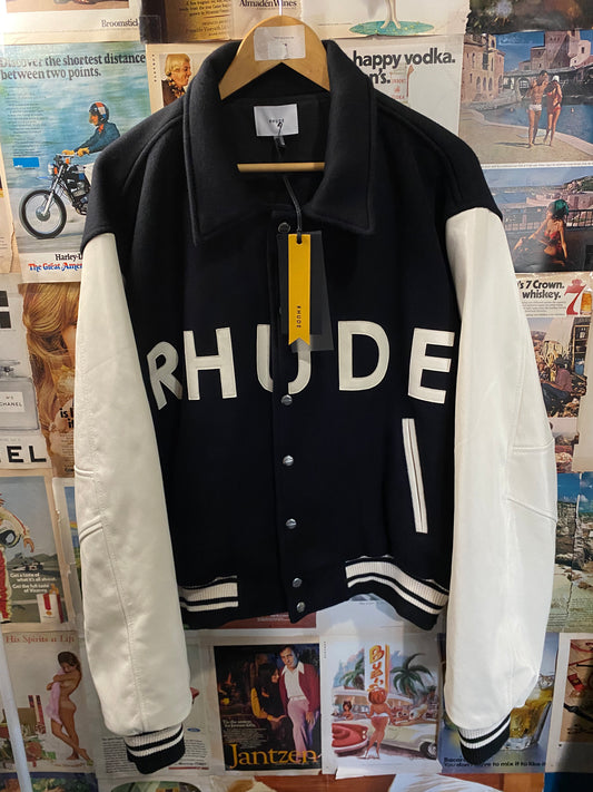 Rhude Lambskin Varsity Leather Jacket